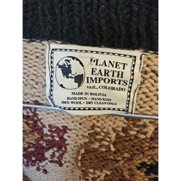 Vintage Aztec print Bolivia hand knitted planet Earth imports wool sweater brown - Picture 5 of 10